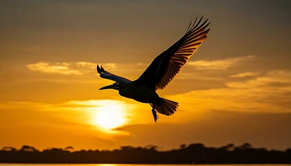 Fototapeta na wymiar eagle flying in sunset