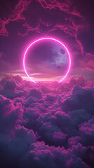 Surreal Neon Circle Amidst Cosmic Clouds for Dreamy Background