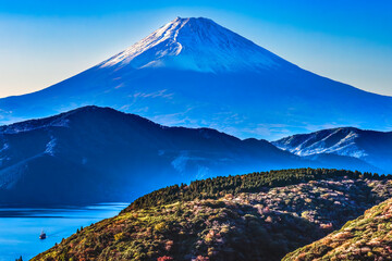 Colorful Mount Fuji Lookout Ship Lake Ashiniko Hakone Kanagawa Japan