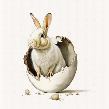 recommend clip art: A bunny is sitting in a egg shell and it is looking out of it.