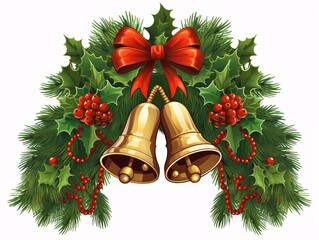 Christmas Bell Ornament with Red Bow Generative AI