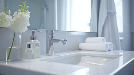 Interior of bathroom with fresh flowers