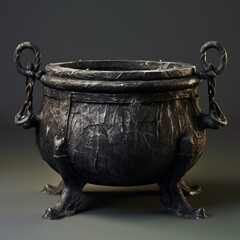 Ancient-looking bronze vase with chains and a cracked surface Generative AI