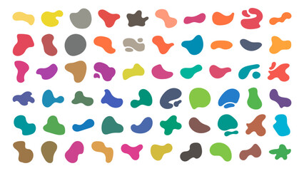 Blotch shapes in neon colors. Simple water forms. Big set of colorful blob liquid elements. Fluid blob colorful elements. Liquid shapes, round abstract elements. Vector illustration