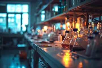 Hazy backdrop of scientific experimentation facility.