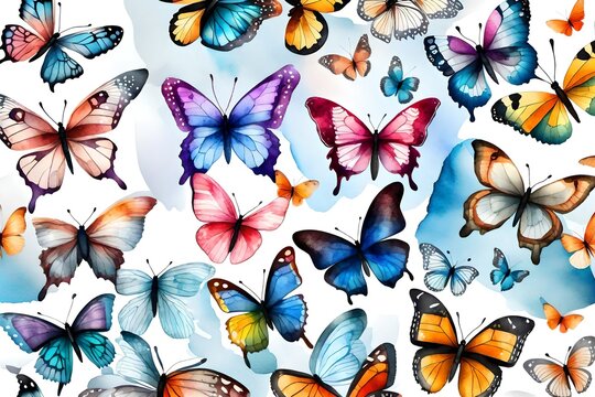 set of watercolor butterflies on a transparent background