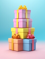 Obraz premium A stack of colorful gift boxes with ribbons Generative AI