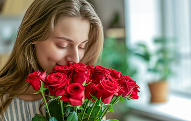 Smelling fresh Valentine's Day Roses