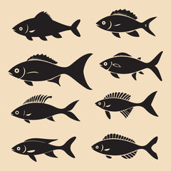 Fish black silhouette set Clip art