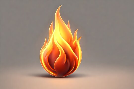 3d fire flame icon isolated on grey background. Render of fire emoji, energy and power concept. 3d cartoon simple illustration
