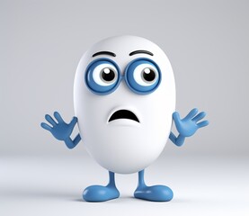 A cartoon egg with blue eyes and a frowning expression Generative AI
