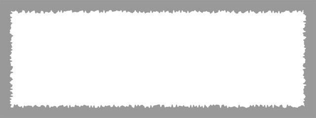 Obraz premium Empty white rectangle shape with torn edges isolated on gray background. Torn paper texture. Blank ripped text box, label, tag, patch, banner template. Collage design element. Vector flat illustration
