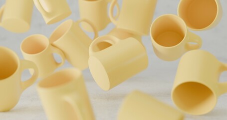 Yellow cups on the background 