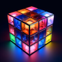 Colorful 3D Cube with Rainbow Lights Generative AI