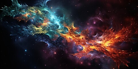 A vibrant and colorful space background with a purple and green nebula Generative AI
