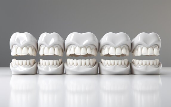 A row of white teeth with a reflection in the background Generative AI