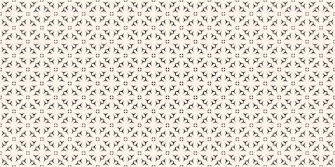 Seamless pattern with abstract black and white flower geometric shapes, snowflake silhouettes. Minimalist floral vector background. Simple elegant minimal texture. Repeat geo design for decor, print - obrazy, fototapety, plakaty