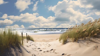 Path to the beach through the dunes - obrazy, fototapety, plakaty