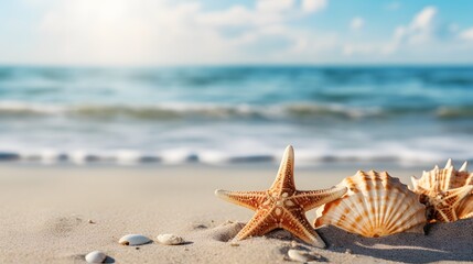 Fototapeta na wymiar Sun, sea, starfish and shells on a.beach