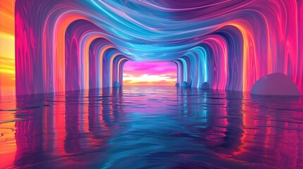 Pink and blue neon futuristic cave background