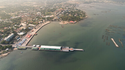 Aerial view of local seafood market at coast of  AngSiRa Chonburi of Thailand Year 2022