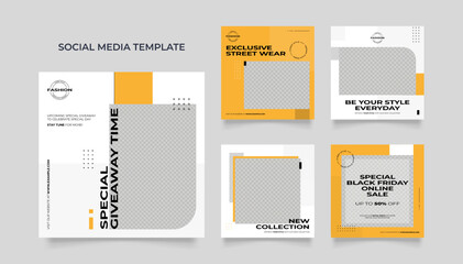 Social media template banner blog fashion sale promotion. fully editable instagram and facebook square post frame puzzle organic sale poster. yellow white black vector background