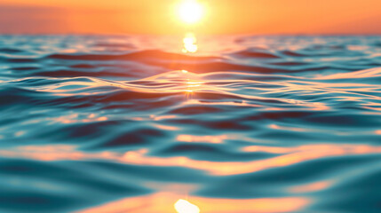 夢の瞑想の日没のクローズアップ波は、無限の地平線に波紋を広げますGenerativeAI - obrazy, fototapety, plakaty