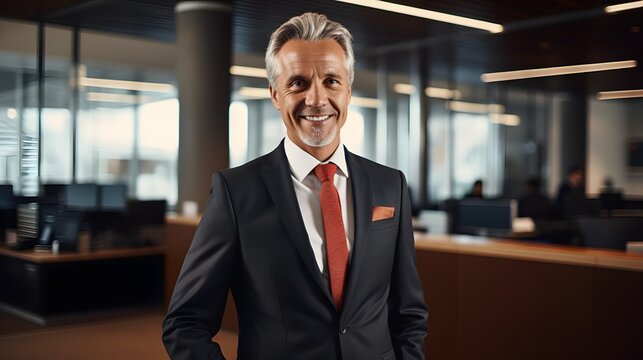 Businessman standing in his office smiling