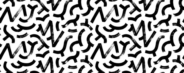 Grunge wavy brush strokes seamless banner design. Hand drawn bold curved and straight lines.