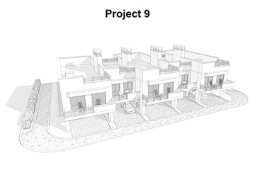 Detailed architectural two story townhouse blueprints and drawings. Vector illustration