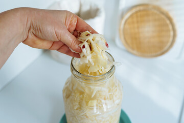 homemade sauerkraut in glass jar