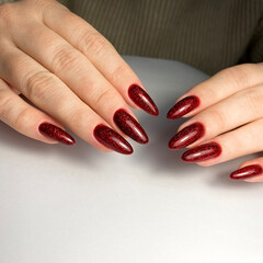 Red Glitter Nails Manicure