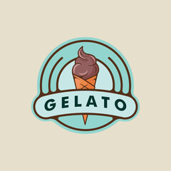 ice cream logo vector emblem illustration template icon graphic design. food frozen gelato or gelateria sign or symbol for shop business with circle badge cartoon style concept