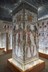 King Seti tomb at the Valley of Kings .Luxor . Egypt. Hieroglyphics in King Seti tomb.wall reliefs...