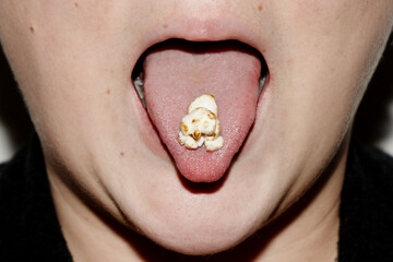 popcorn on mouth