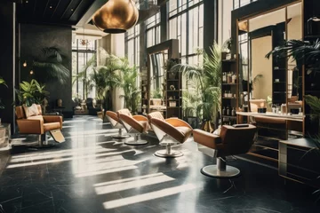 Schapenvacht deken met patroon Schoonheidssalon Interior of a modern luxury hairdressing salon