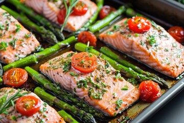 Herb-Infused Baked Salmon With Asparagus And Tomatoes
