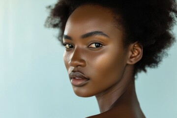 Gorgeous Close-Up Of African American Woman With Flawless Complexion - obrazy, fototapety, plakaty