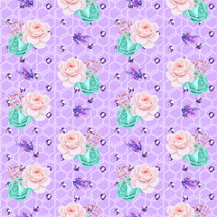 Seamless purple pattern with roses