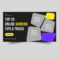 Best finance and banking tips video thumbnail banner design, fully editable vector eps 10 file format