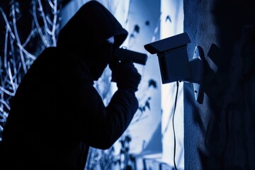 Cctv Captures Thief Breaking Into House - obrazy, fototapety, plakaty