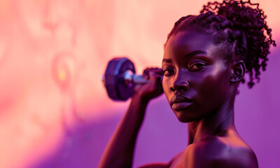 Empowered Strength: An African Girl Showcasing Determination and Fitness, Holding a Dumbbell...