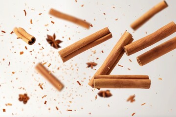Transparent Background Showcasing Isolated Cinnamon Sticks Falling