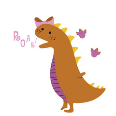 Cute beautiful green dinosaur. Vector illustration