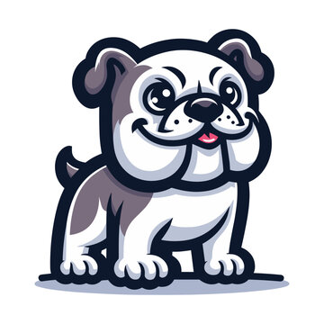 Cute cartoon bulldog puppy mascot character design vector, logo template isolated on white background