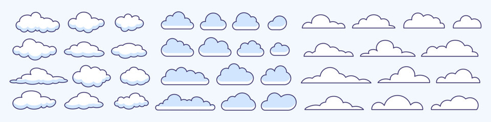 Set of clouds. Cloud icon. Сloud shape. Different shape cartoon white clouds.