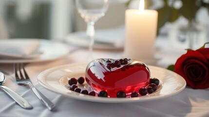 Obraz na płótnie Canvas Romantic heart jelly on festive table.