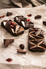 Mini dark chocolate bars with cranberries