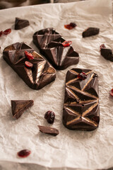 Mini dark chocolate bars with cranberries