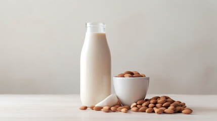 Obraz na płótnie Canvas Almond milk with healthy breakfast